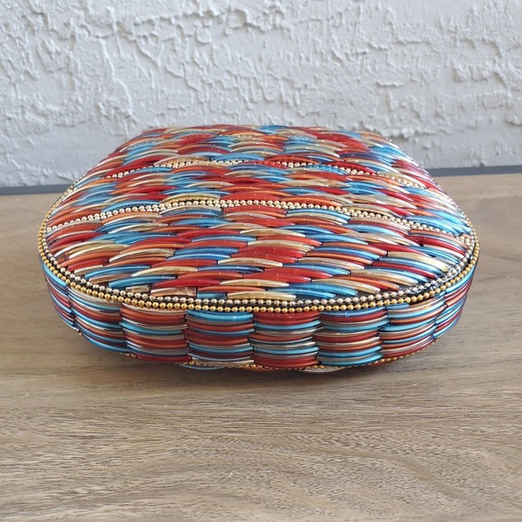 RAMLA Glass Beaded Bag Handmade Multicolor Clutch Crossbody Brass Unique Party